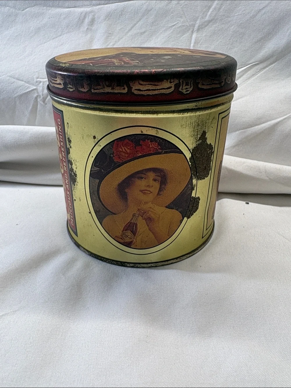 Coca-Cola Retro Lady Tin in Yellow and Red